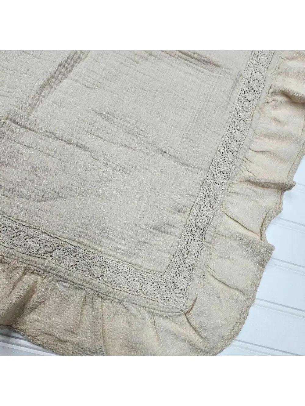 PiuBelle 26x26 Euro Pillow Cover Ruffle Beige Cotton Portugal